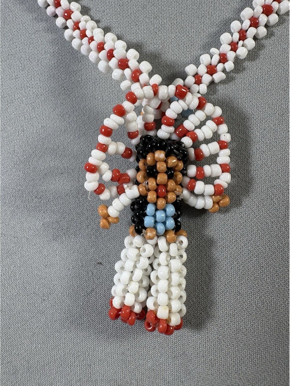 VINTAGE NATIVE AMERICAN 33” SEED BEAD KACHINA CHEIF NECKLACE COLORFUL